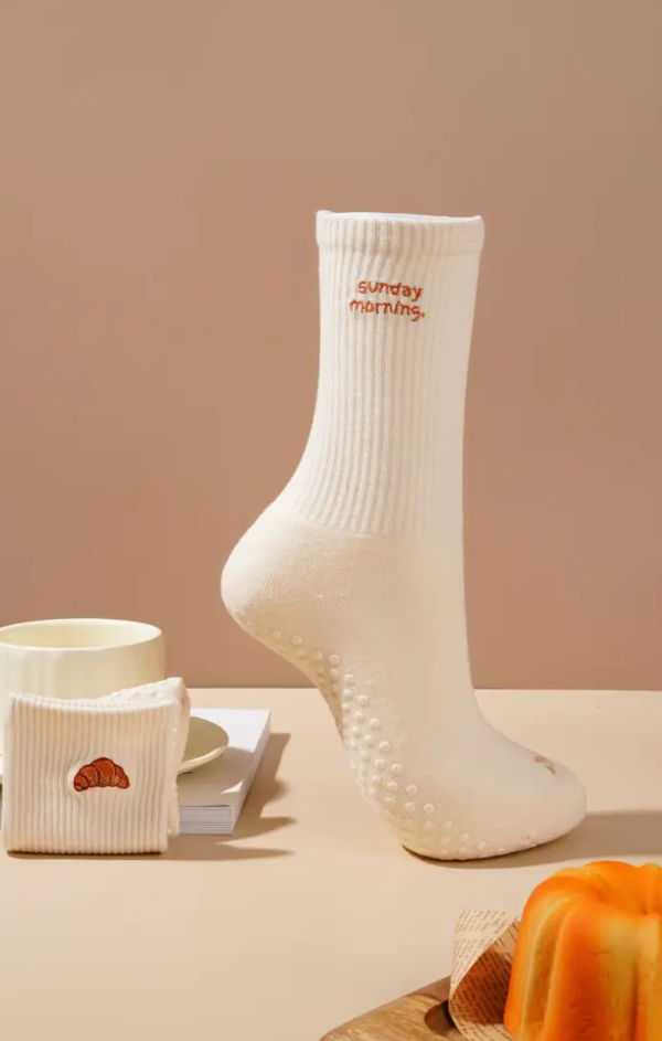 Embroidered Nonslip Grip Socks