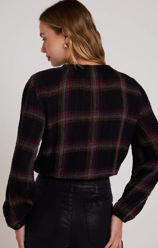 Elastic Shirred Top in Autumn Sunset Plaid