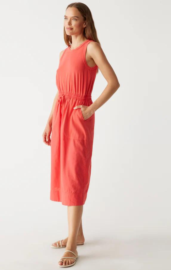 Wilhelmina Mixed Fabric Midi Dress