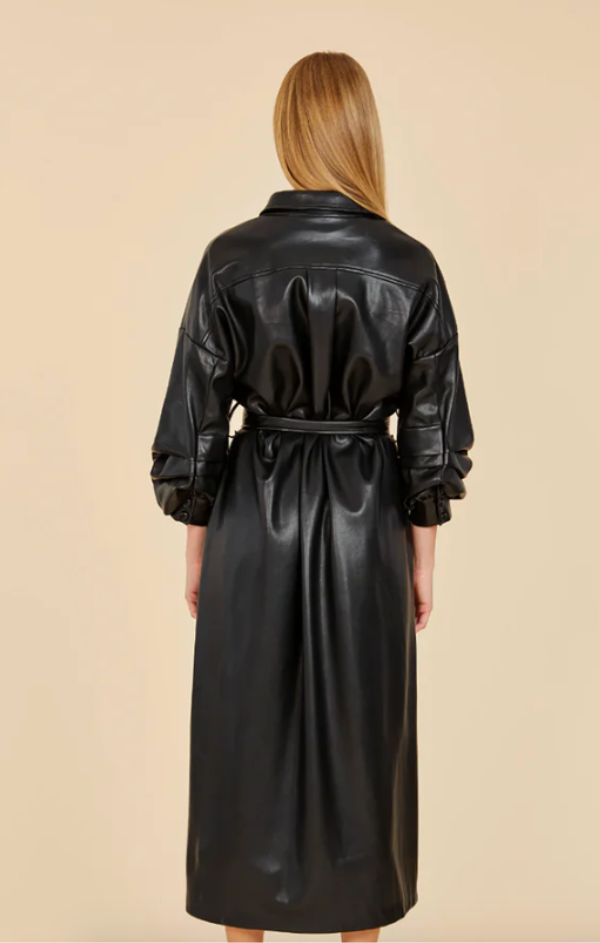 Vegan Leather Ruched Sleeve Maxi