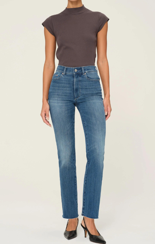 high waist straight leg denim jeans