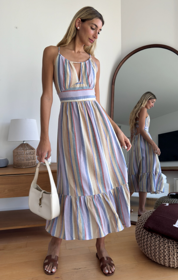 Poolside Striped Tie Back Midi