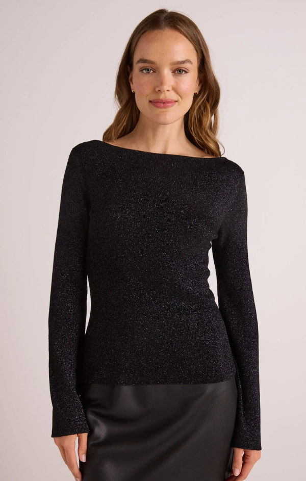 Boatneck Metallic Long Sleeve Sweater