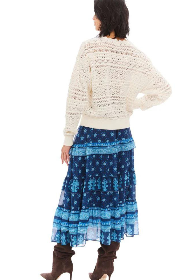 tiered transitional midi skirt