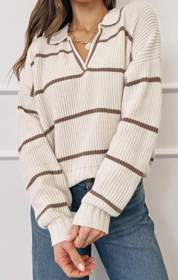 Hazelnut Stripe Polo Sweater