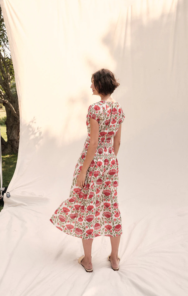 York Poppy Block Print Midi Dress