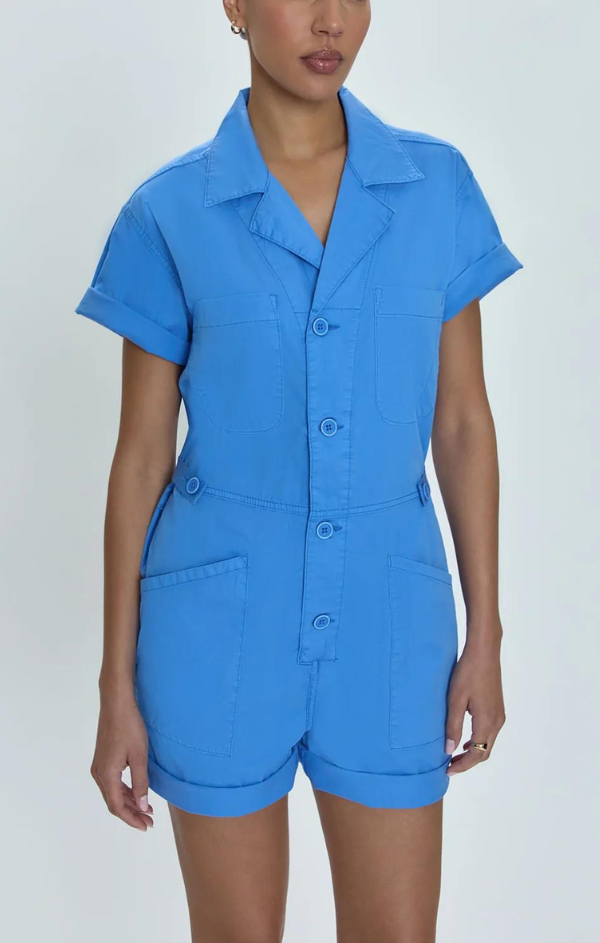 button up utility romper 