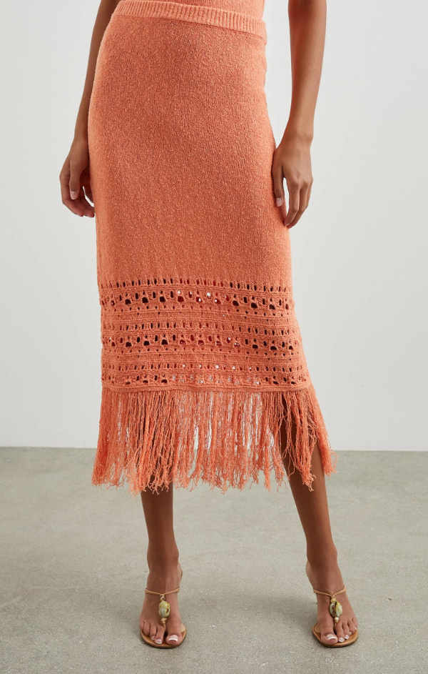 fringed knit midi skirt