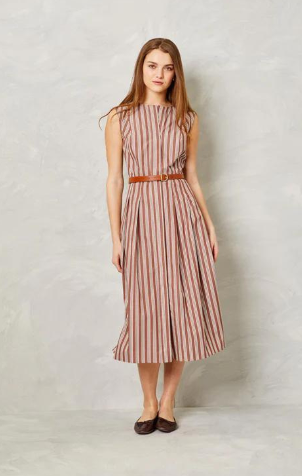 Hadley Dress in Cappuccino White Stripe