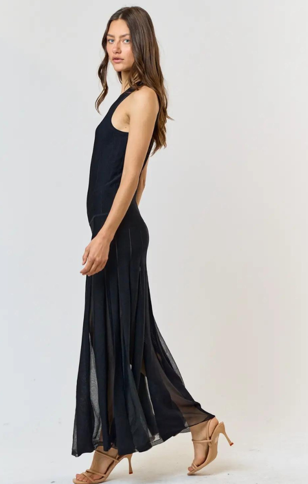 Sheer Stripe Pleated Maxi