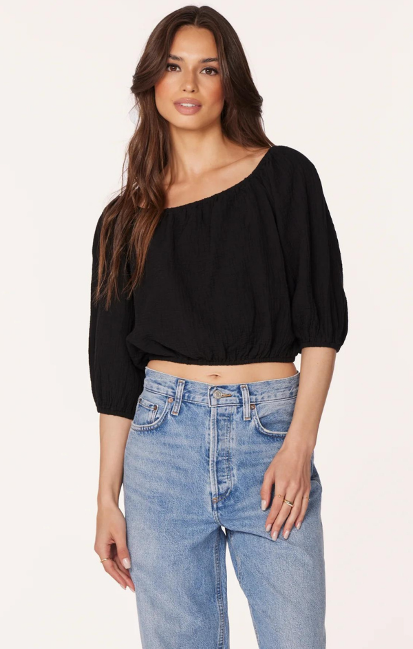 Boatneck Shirred 3/4 Sleeve Top