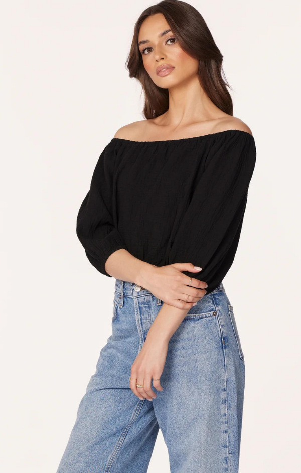 Boatneck Shirred 3/4 Sleeve Top