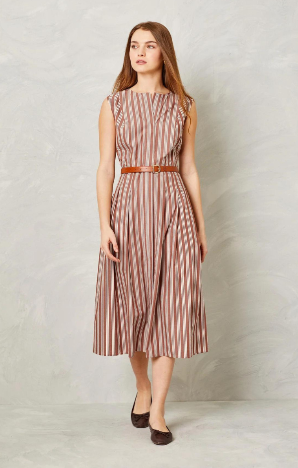 Hadley Dress in Cappuccino White Stripe