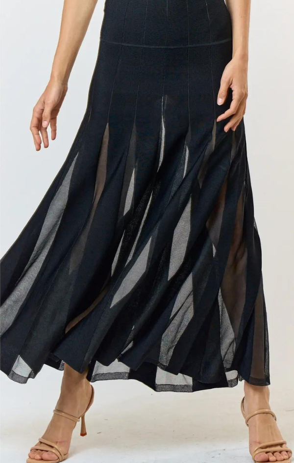 Sheer Stripe Pleated Maxi