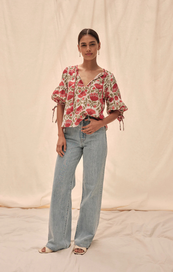 Yolie Poppy Block Print Top