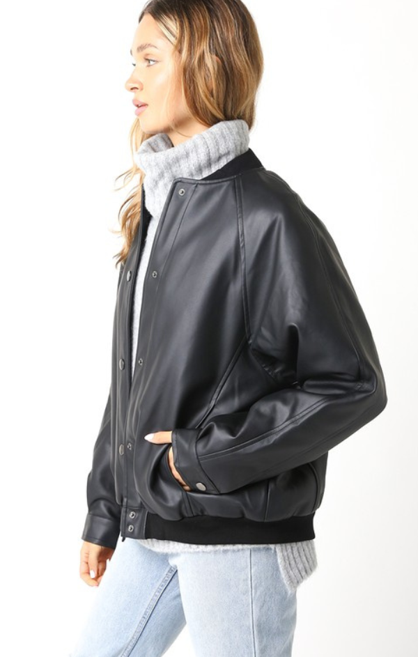 Faux Leather Double Layered Bomber