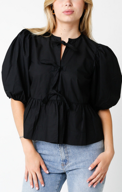 Mandarin Collar Puff Sleeve Top