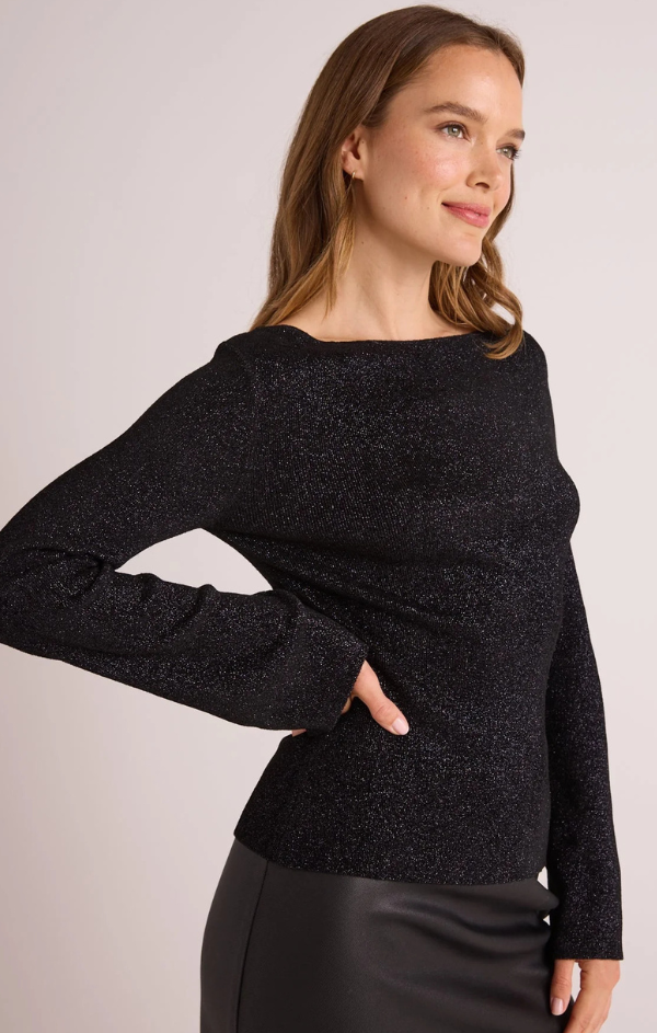 Boatneck Metallic Long Sleeve Sweater