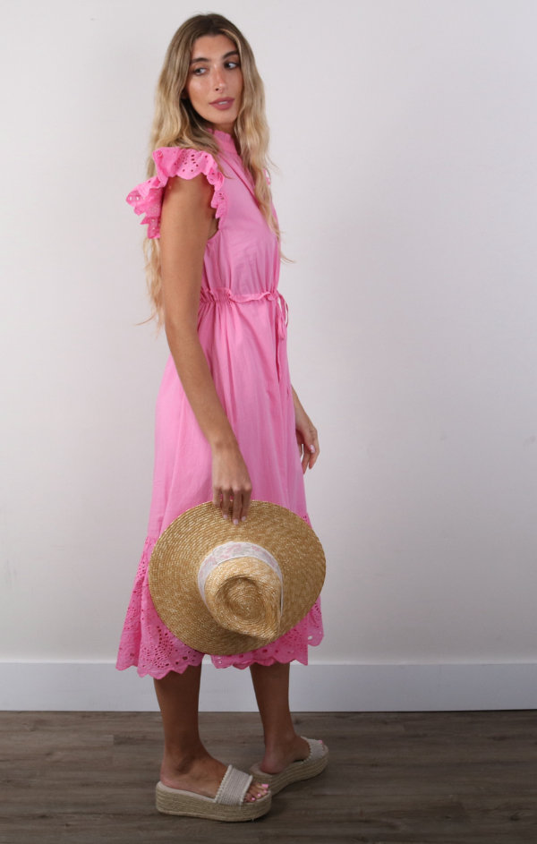 pink tie waist midi dress