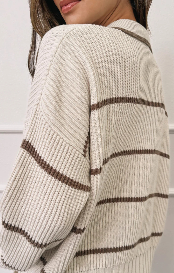 Hazelnut Stripe Polo Sweater