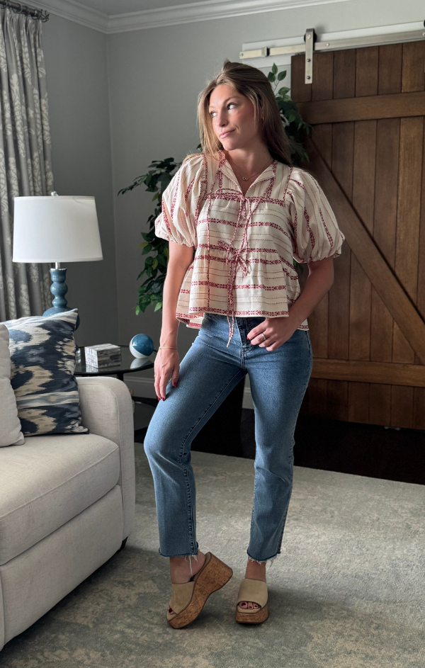 Fernanda Floral Folk Stripe Top