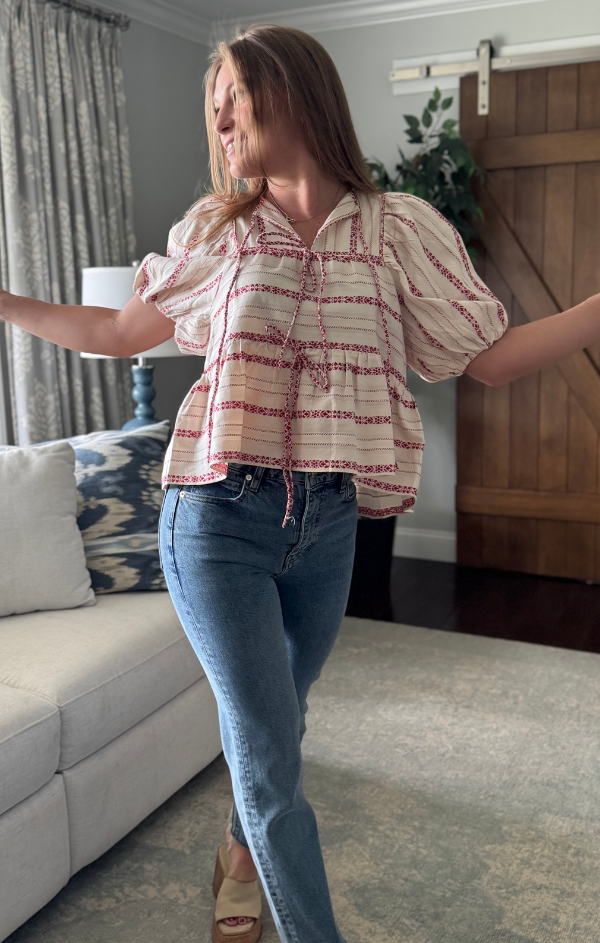 Fernanda Floral Folk Stripe Top