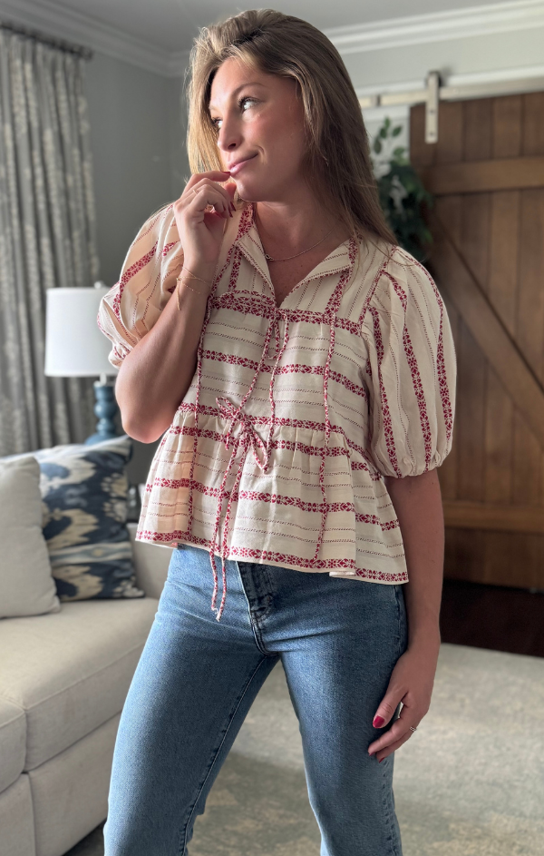 Fernanda Floral Folk Stripe Top