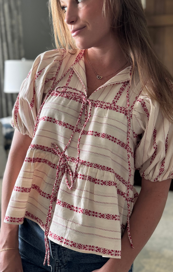 Fernanda Floral Folk Stripe Top