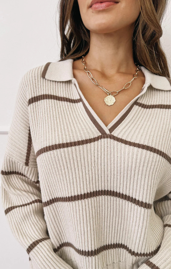 Hazelnut Stripe Polo Sweater