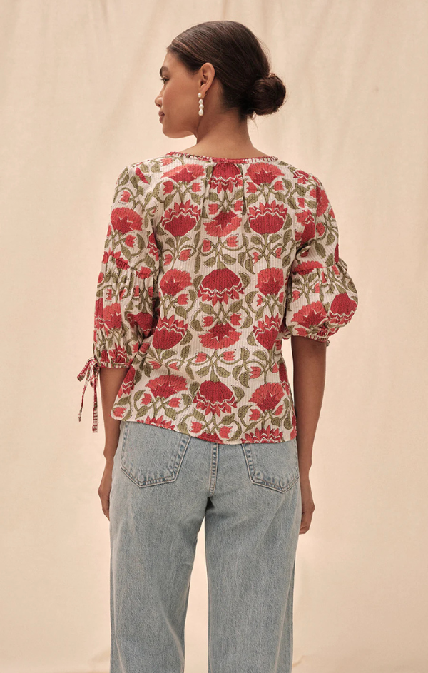 Yolie Poppy Block Print Top