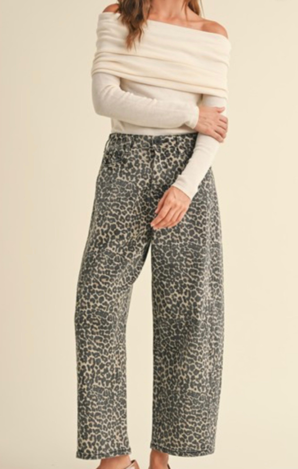 Leopard Print Barrel Pants