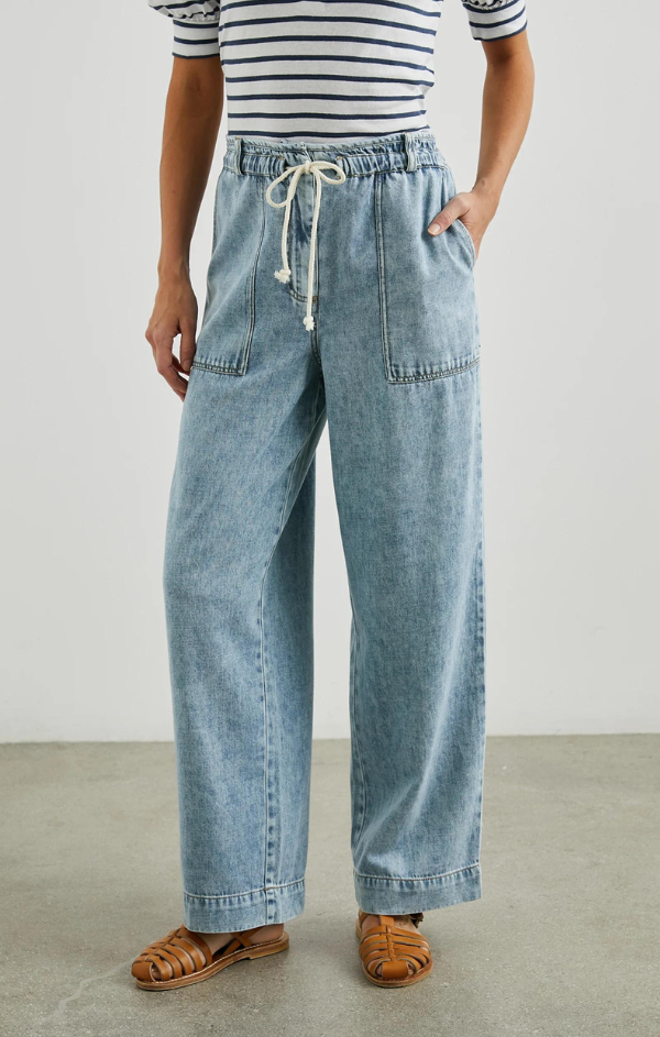 tie waist faded indigo pant