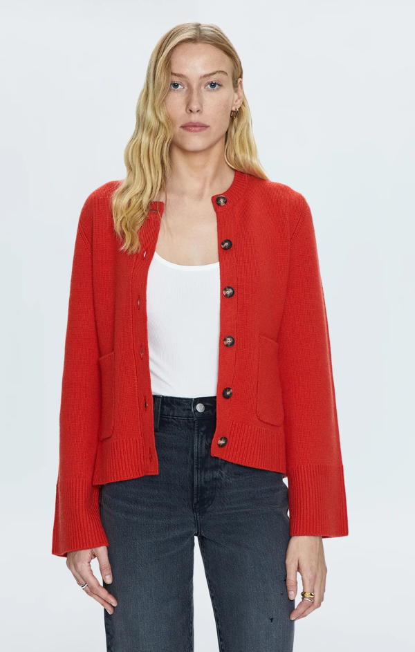 Dani Cinched Waist Cardigan in Rouge