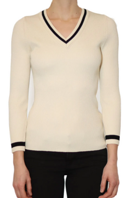 Rib Pullover with Contrast Color Tipping