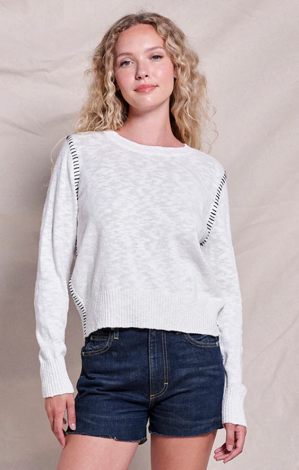 Cotton Slub Baseball Stitch Crew Sweater