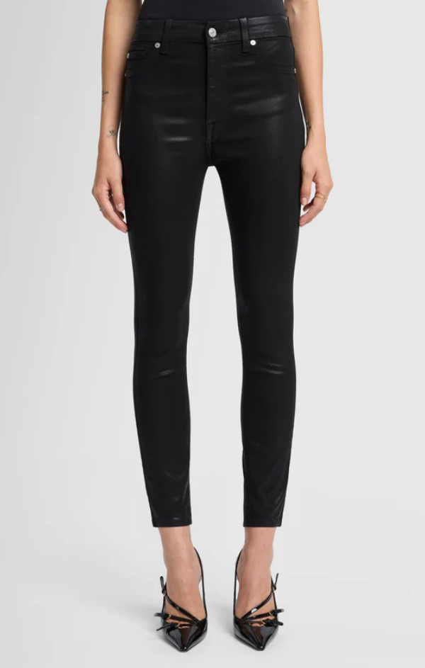 High Waist Ankle Skinny in Coated Black