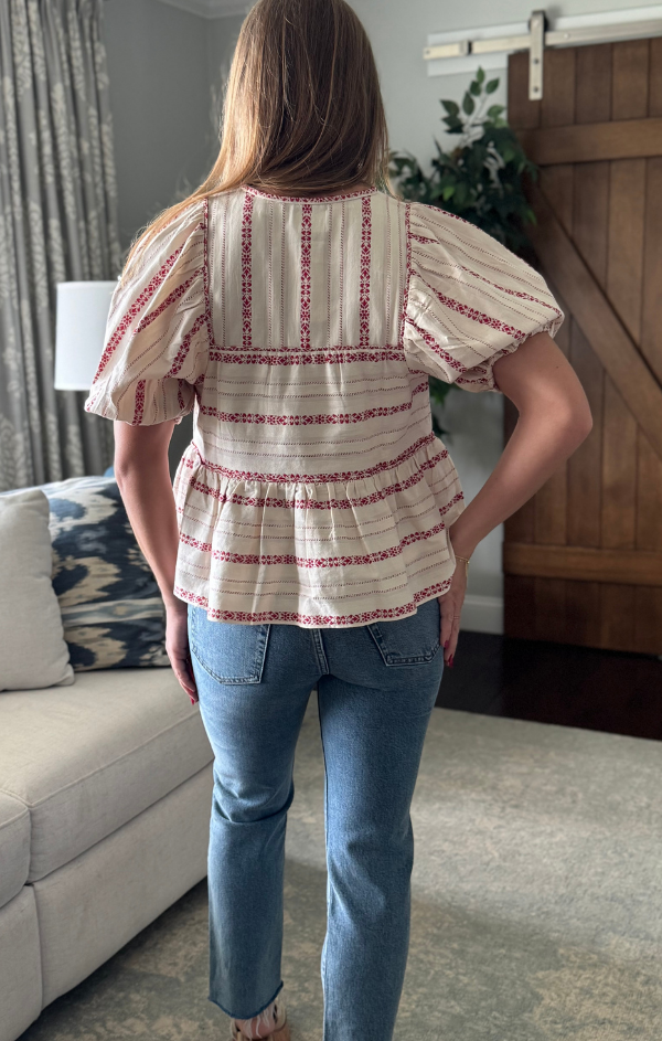 Fernanda Floral Folk Stripe Top