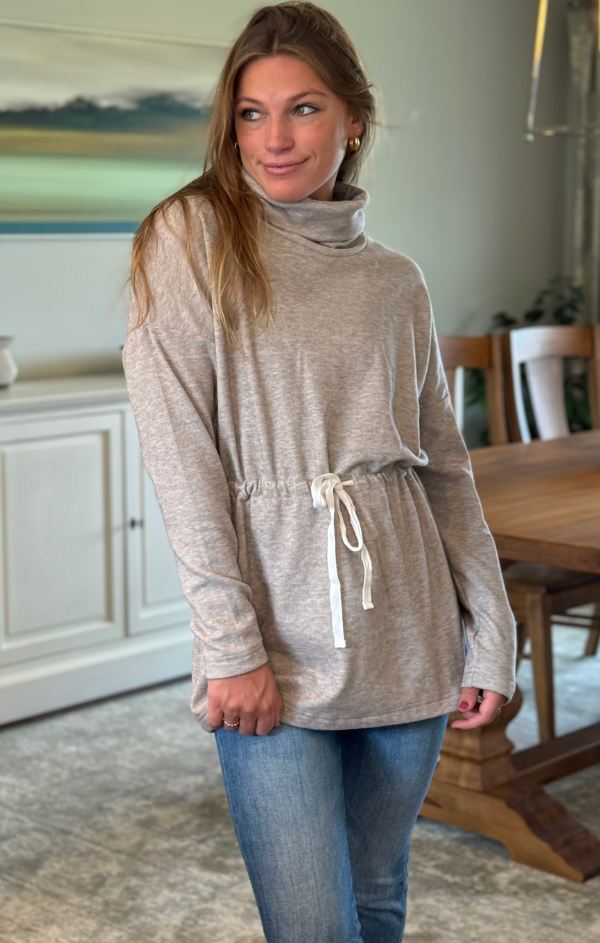 Funnel Neck Tie Waist Tunic