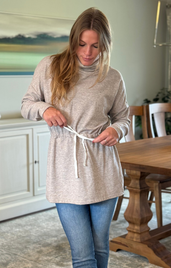 Funnel Neck Tie Waist Tunic