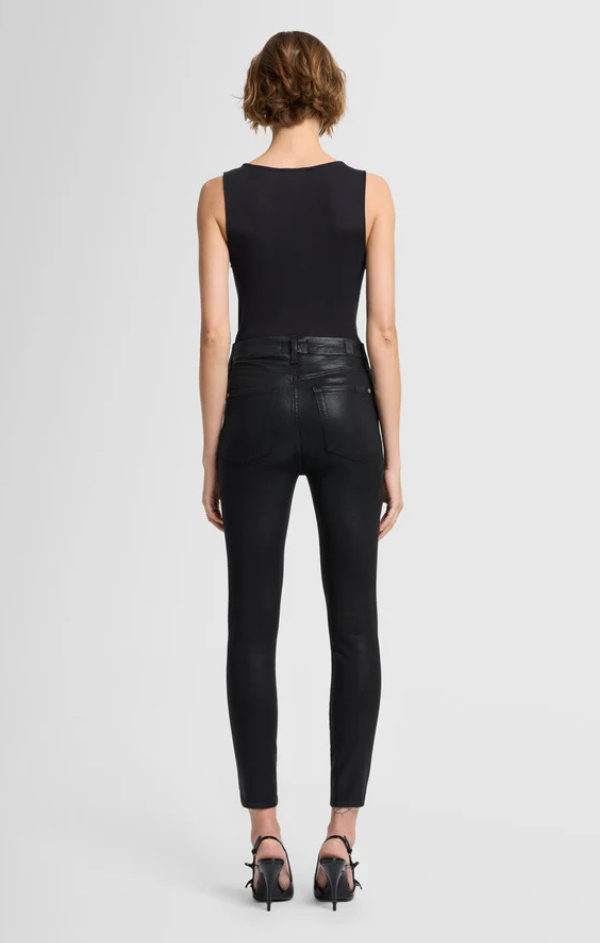 High Waist Ankle Skinny in Coated Black