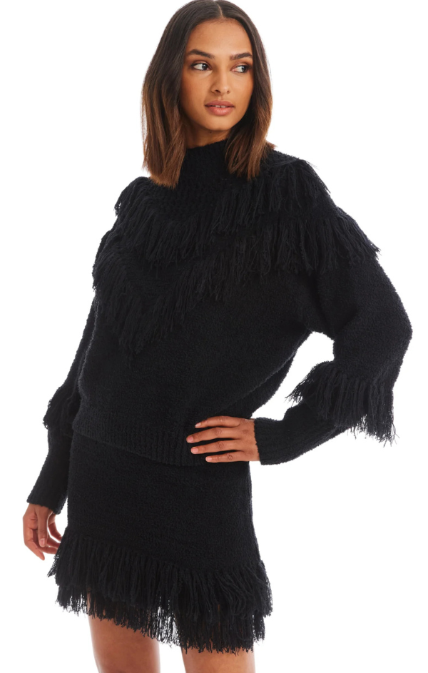 fringe black knit sweater