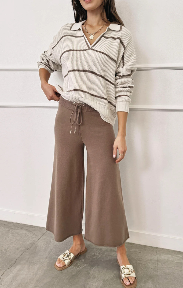 Hazelnut Stripe Polo Sweater