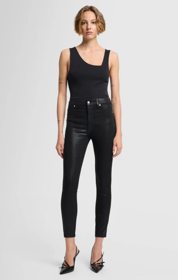 High Waist Ankle Skinny in Coated Black