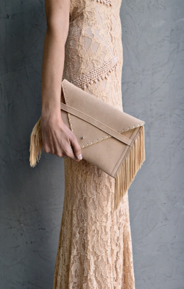 Fringe Leather Suede Clutch