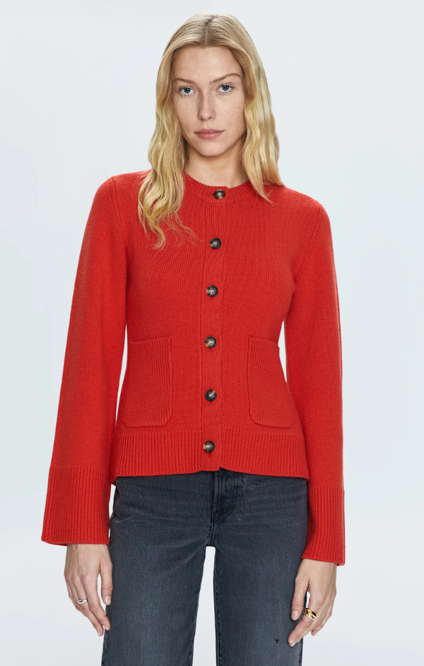 Dani Cinched Waist Cardigan in Rouge