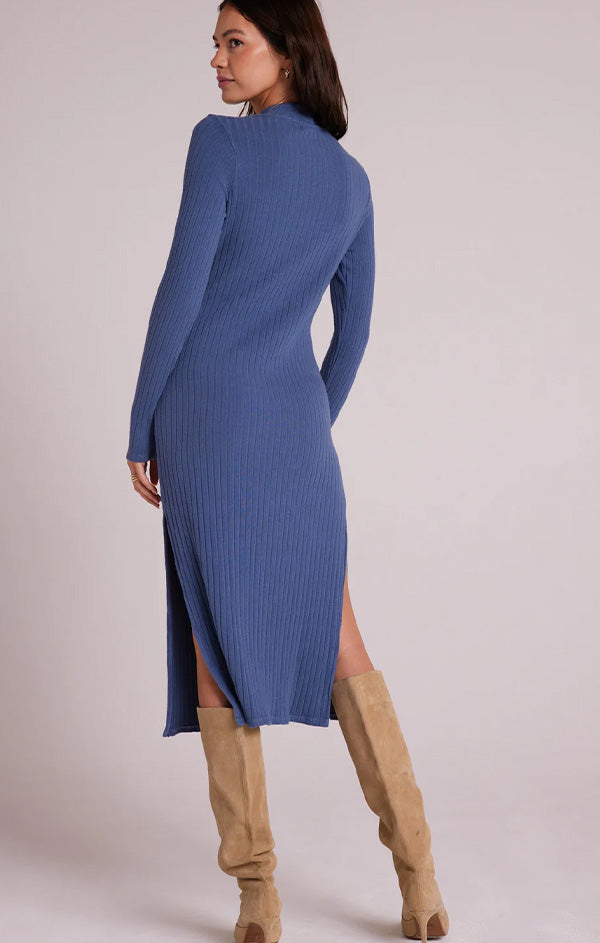 Eclipse Blue Knit Rib Mock Neck Dress - Women's Knit Dresses