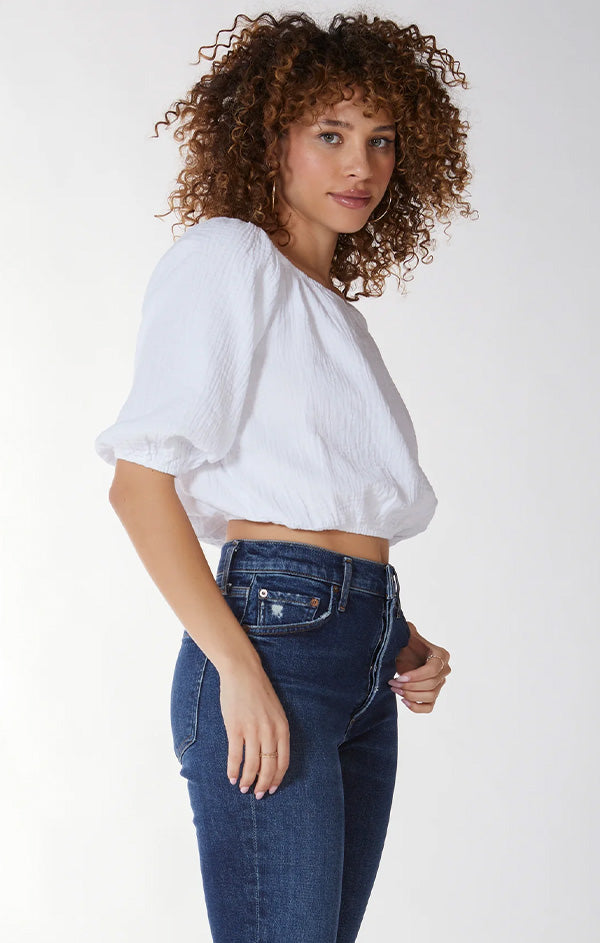 Boatneck Shirred 3/4 Sleeve Top