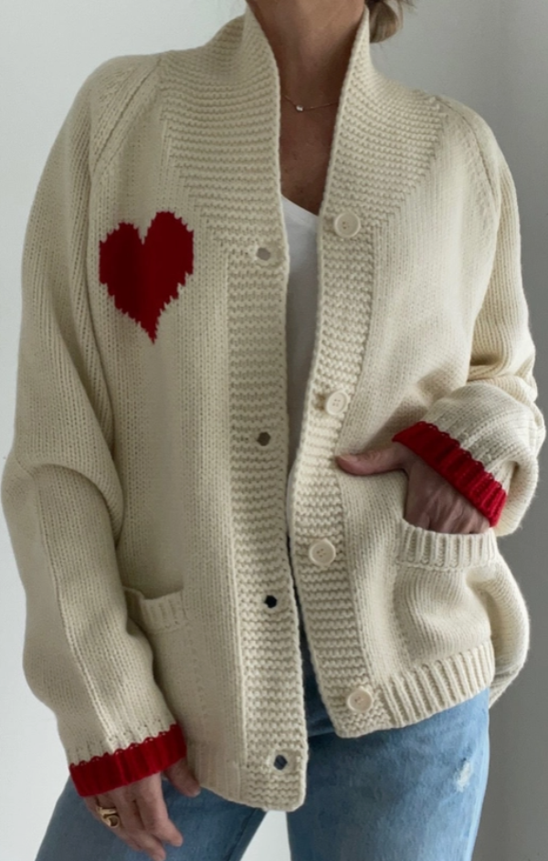 Varsity Chunky Heart Cardigan