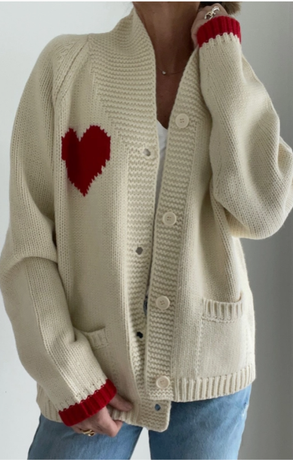 Varsity Chunky Heart Cardigan