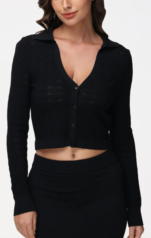 Collared Lace Cropped Cardigan